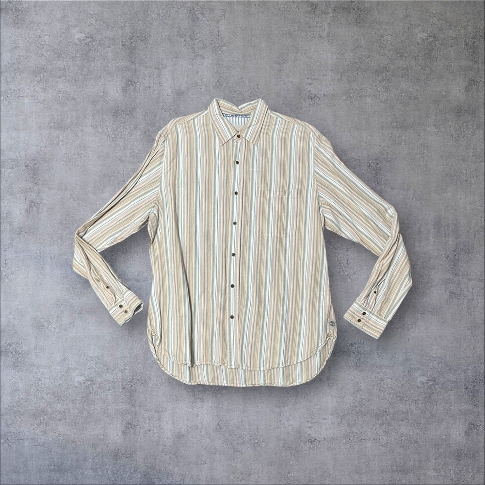 White Orange & Blue Stripe Button Up